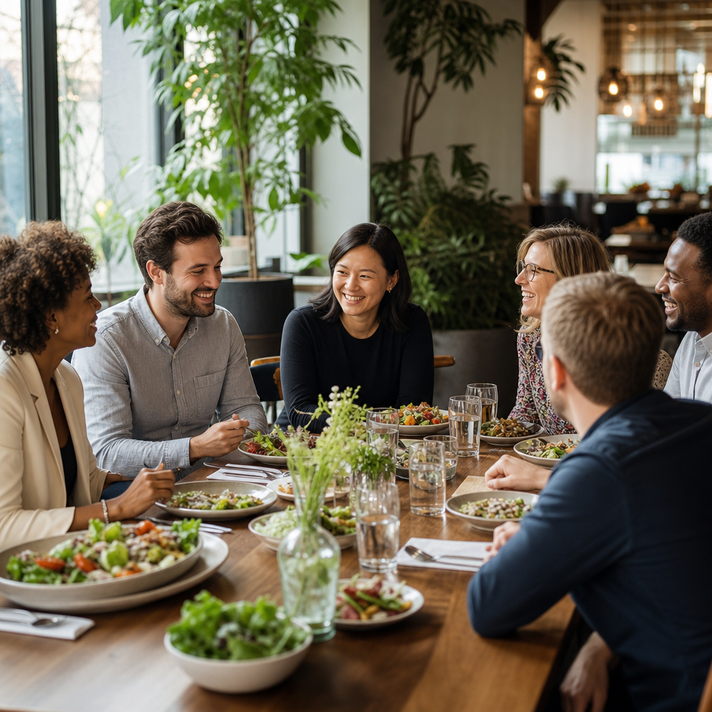 Relaxed business lunch with peers in a restaurant